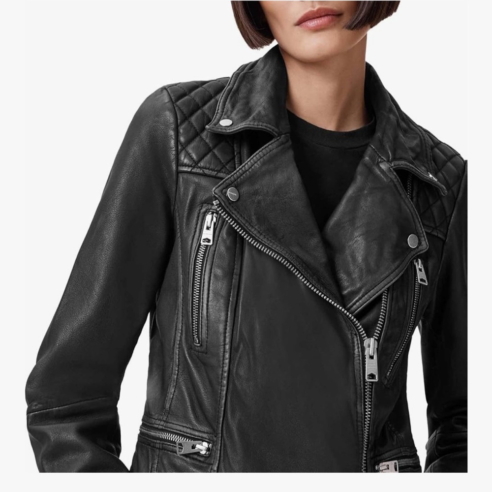 AllSaints Women's Cargo Leather Biker Jacket size Us 2 Uk 6 Euro 34